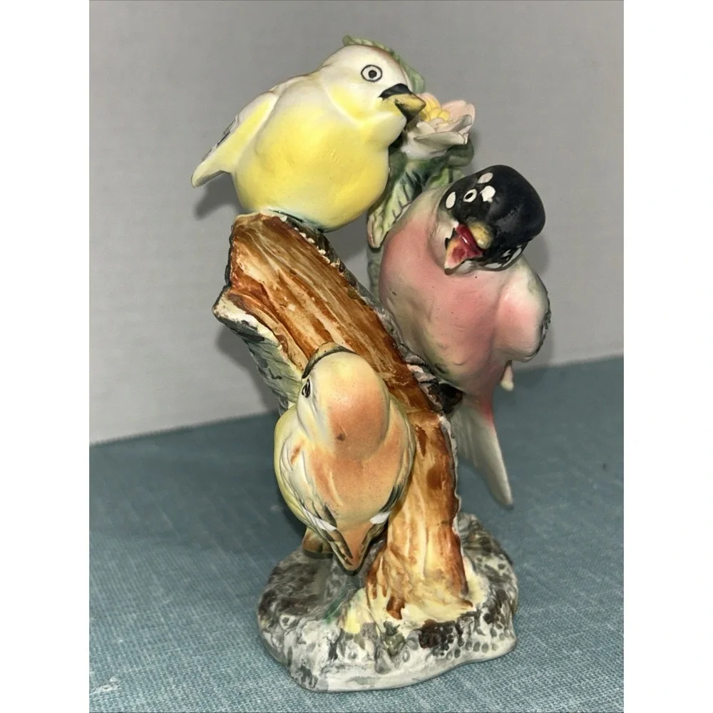 Vintage Enesco Japan Porcelain Figurine Oriole Birds on Floral Branch
